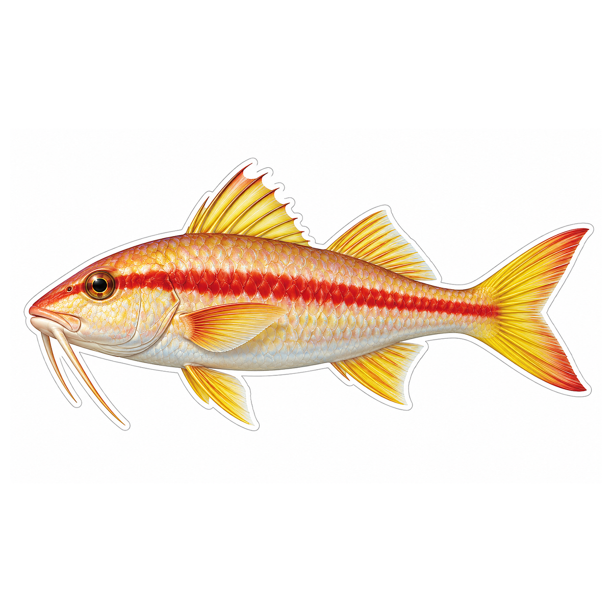 Gold Fish with Red Stripe and Chin Whiskers Art Vinyl Decal Stickers