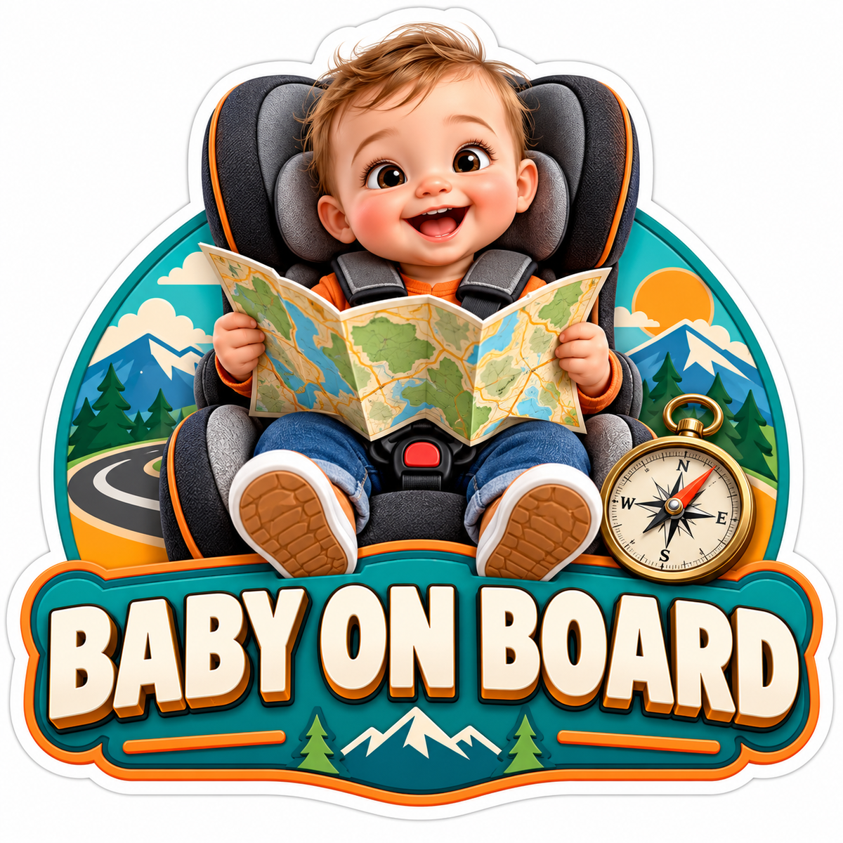 Baby Holding Road Map in Car Seat Art Vinyl Decal Stickers