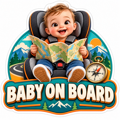 Baby Holding Road Map in Car Seat Art Vinyl Decal Stickers