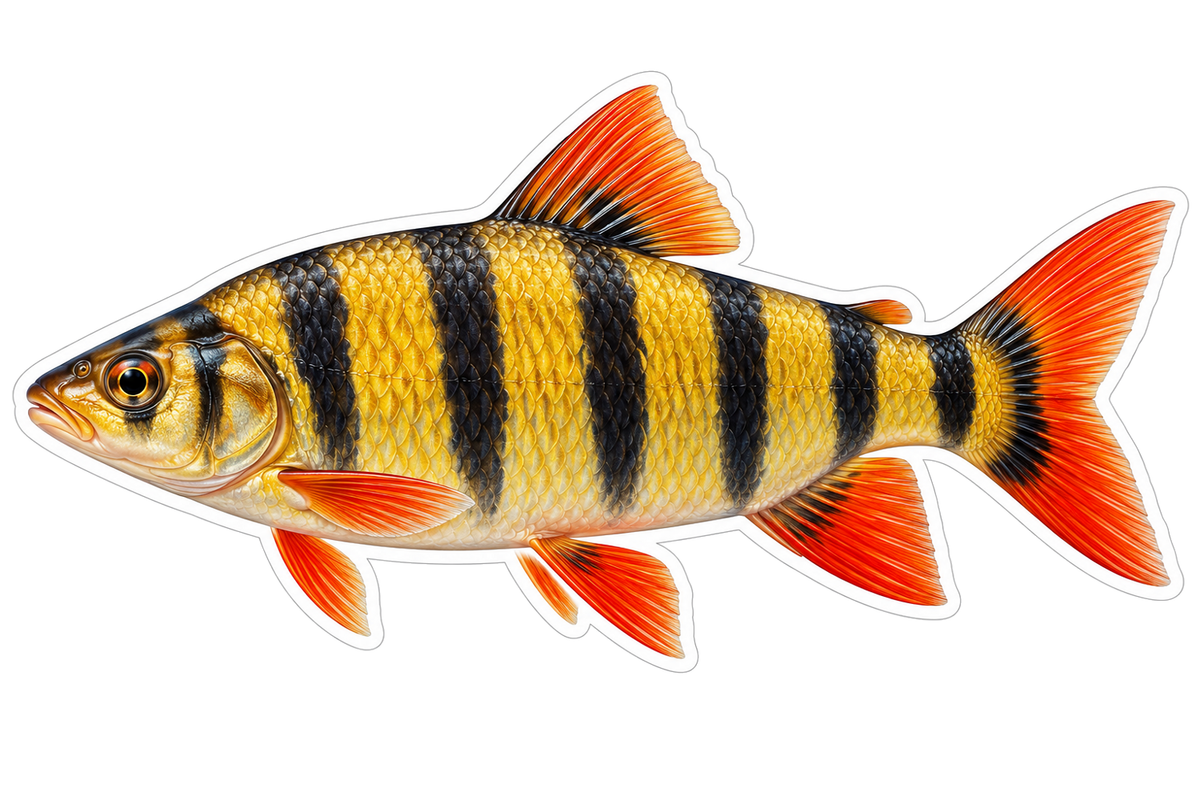 Golden Fish with Black Bands and Red Tail Art Vinyl Decal Stickers