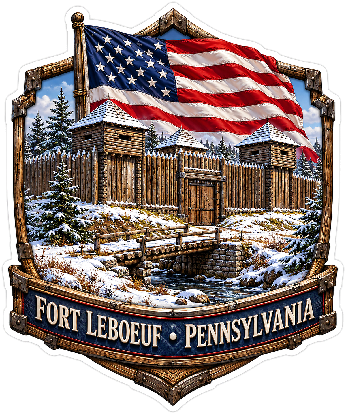 Fort LeBoeuf Pennsylvania Snowy Fort Flag Vinyl Decal Stickers