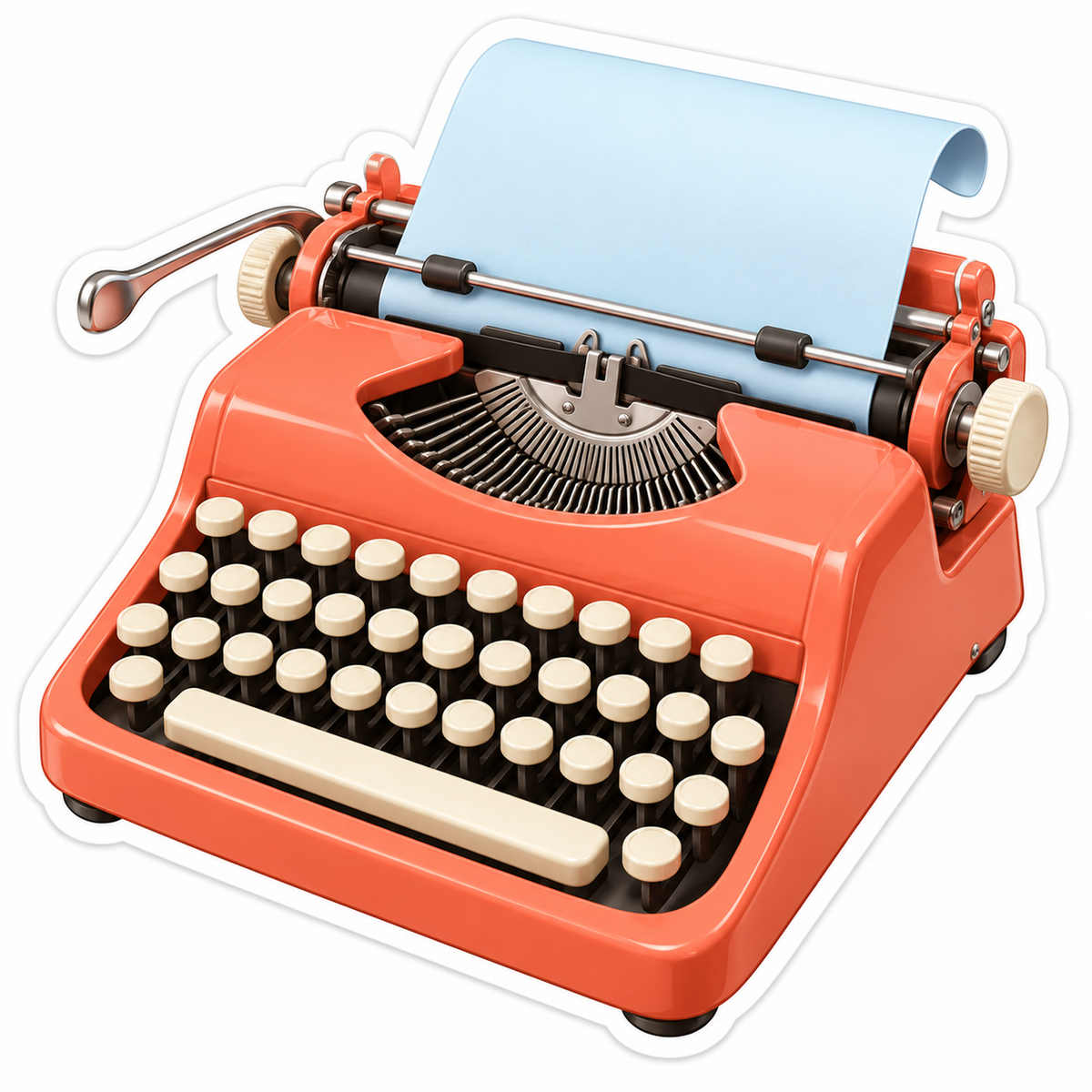 Coral Typewriter With Cream Keys and Paper Art Vinyl Decal Stickers