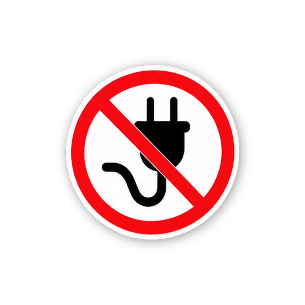 Red Crossed Two Prong Cord Plug Circle Vinyl Decal Stickers