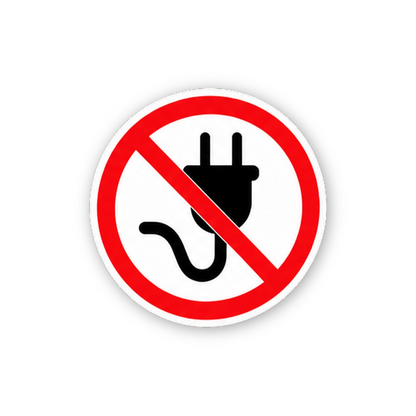 Red Crossed Two Prong Cord Plug Circle Vinyl Decal Stickers
