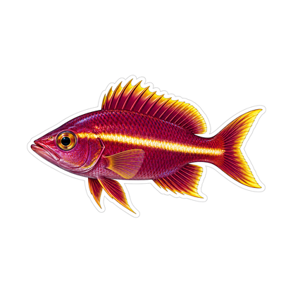 Burgundy Fish with Golden Stripe and Fin Tips Vinyl Decal Stickers