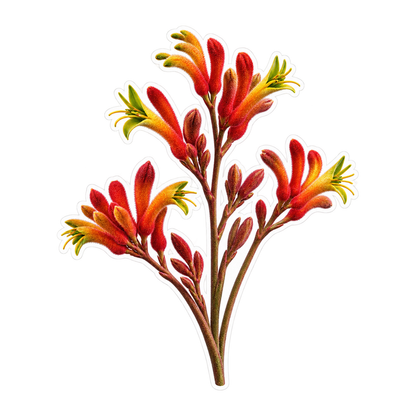 Orange Red Kangaroo Paw Flower Sprigs Vinyl Decal Stickers