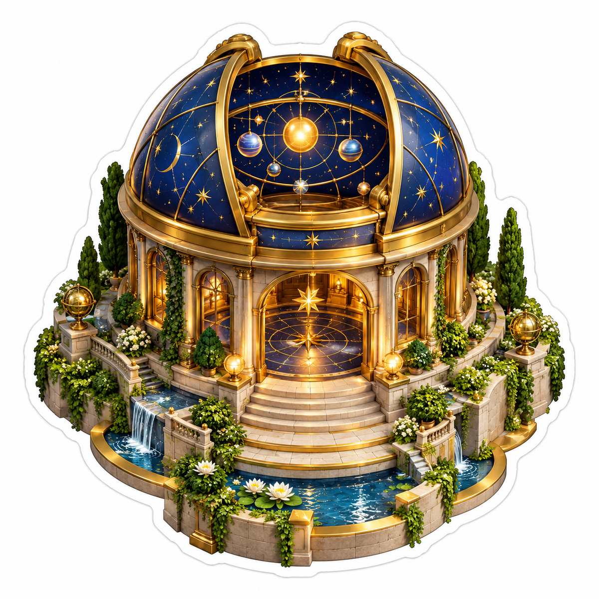 Blue Gold Observatory With Planet Orbits Art Vinyl Decal Stickers