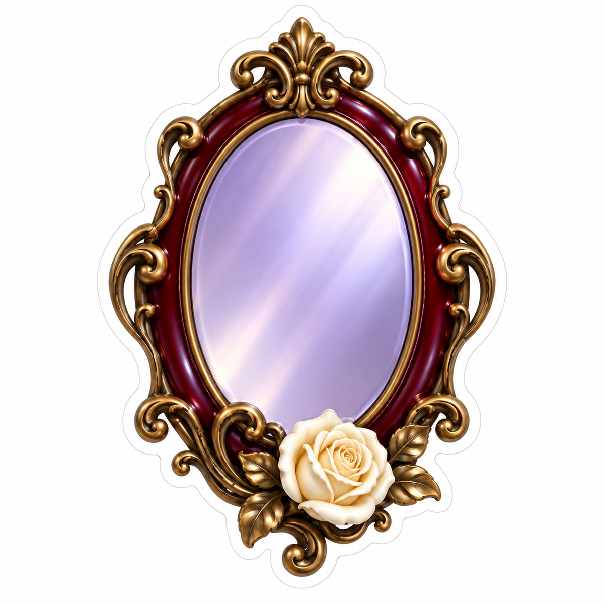 Ornate Bronze Oval Mirror with Cream Rose Vinyl Decal Stickers