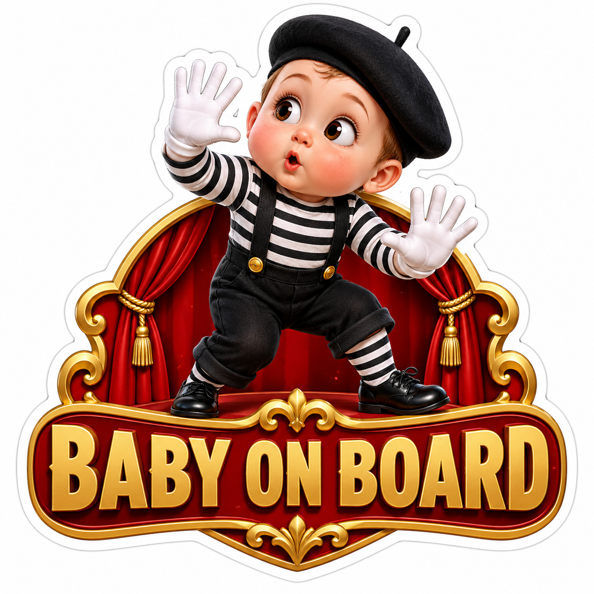 Baby on Board Mime on Red Stage Art Vinyl Decal Stickers