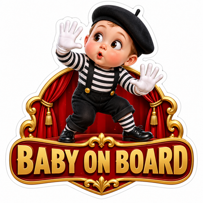 Baby on Board Mime on Red Stage Art Vinyl Decal Stickers