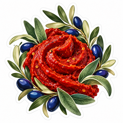 Red Chili Paste with Olives and Leaves Art Vinyl Decal Stickers