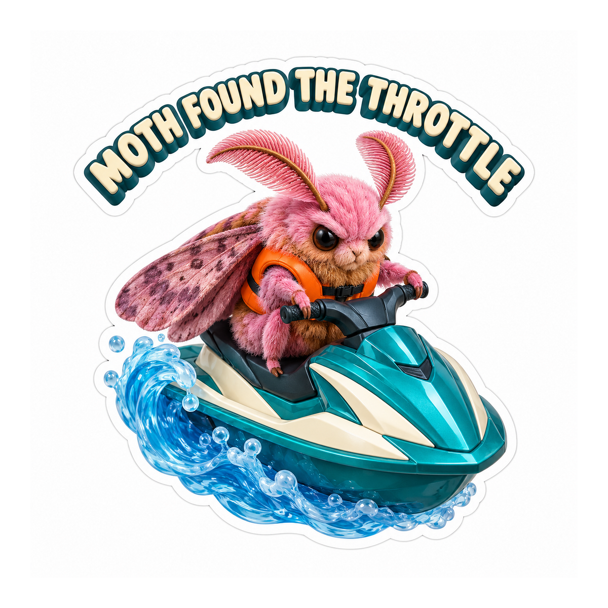 Pink Moth Riding Teal Watercraft Art Vinyl Decal Stickers