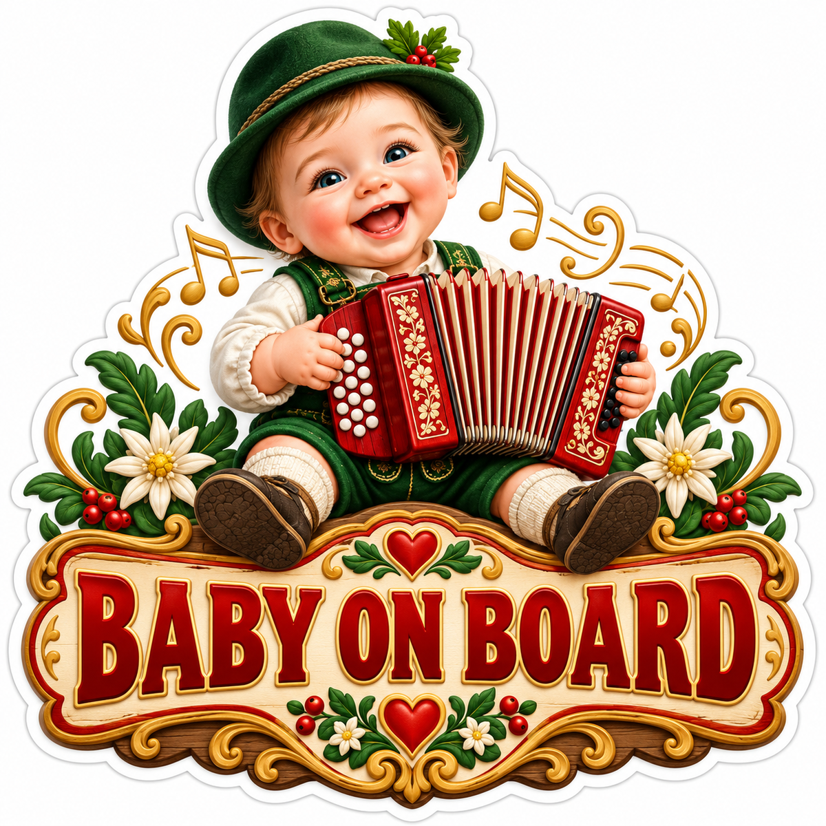 Accordion Baby on Board Green Hat Art Vinyl Decal Stickers