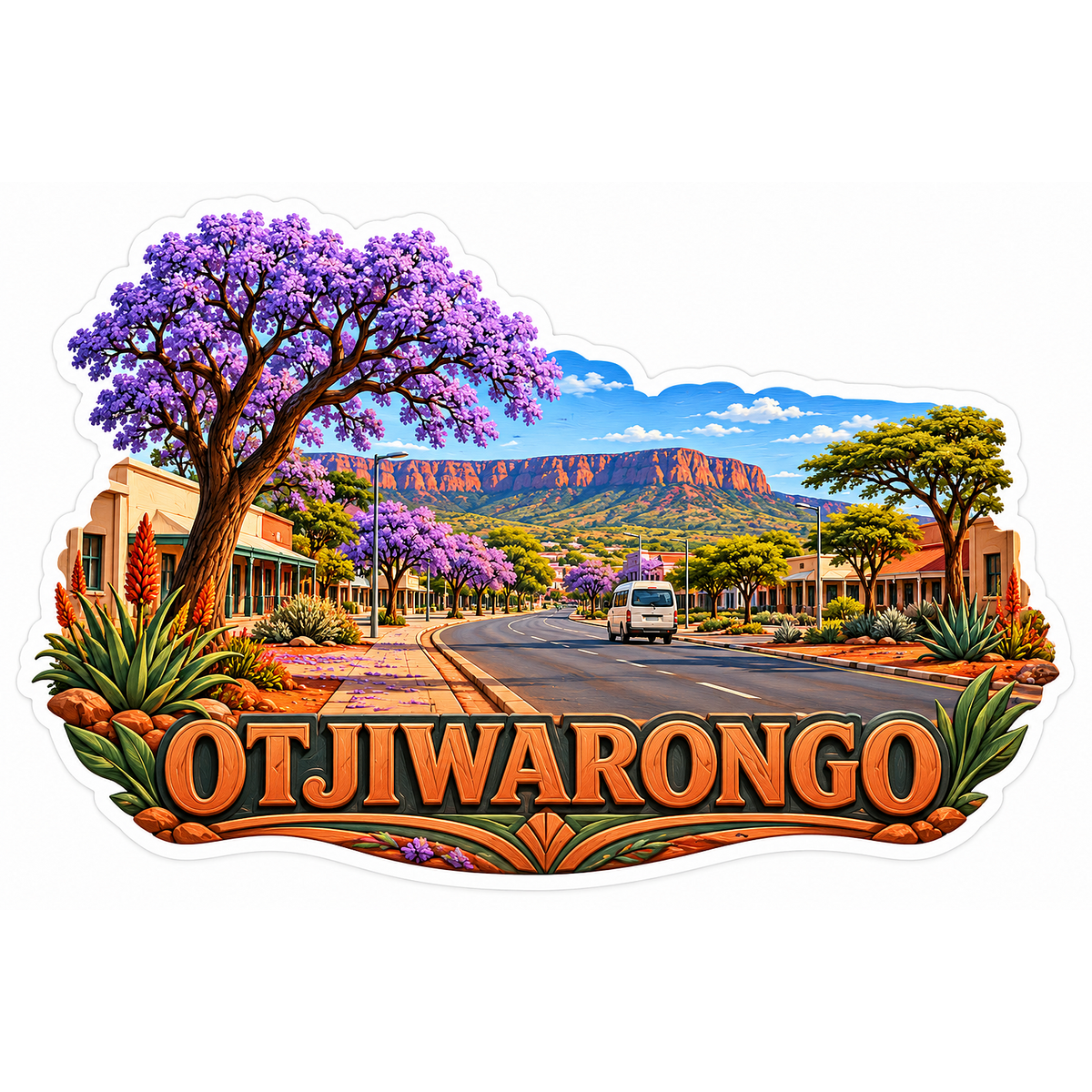 Otjiwarongo Purple Tree and Desert Avenue Vinyl Decal Stickers