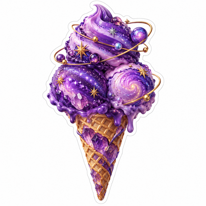 Purple Galaxy Ice Cream With Star Orbits Art Vinyl Decal Stickers