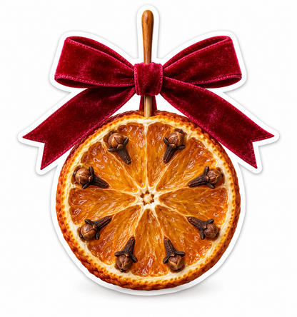Dried Orange Clove Ornament with Red Velvet Bow Vinyl Decal Stickers