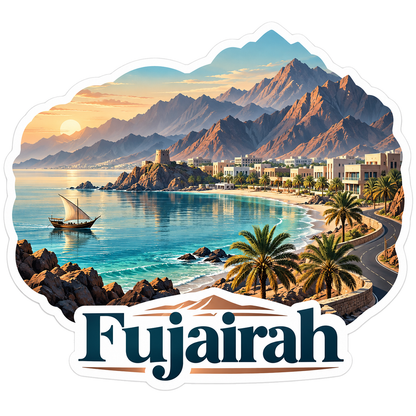 Fujairah Mountain Coast and Sailboat Vinyl Decal Stickers