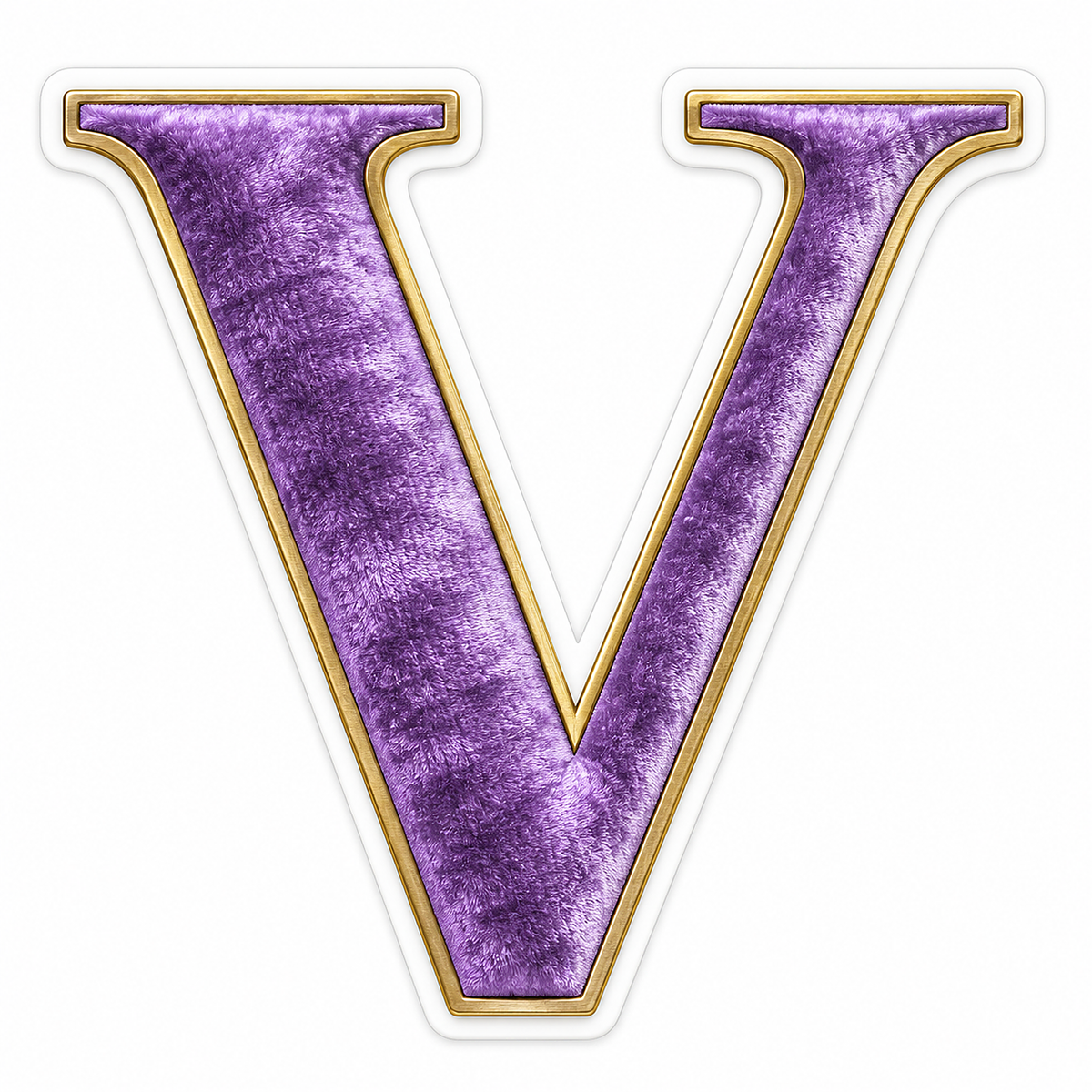 Purple Velvet Gold Border Letter V Art Vinyl Decal Stickers
