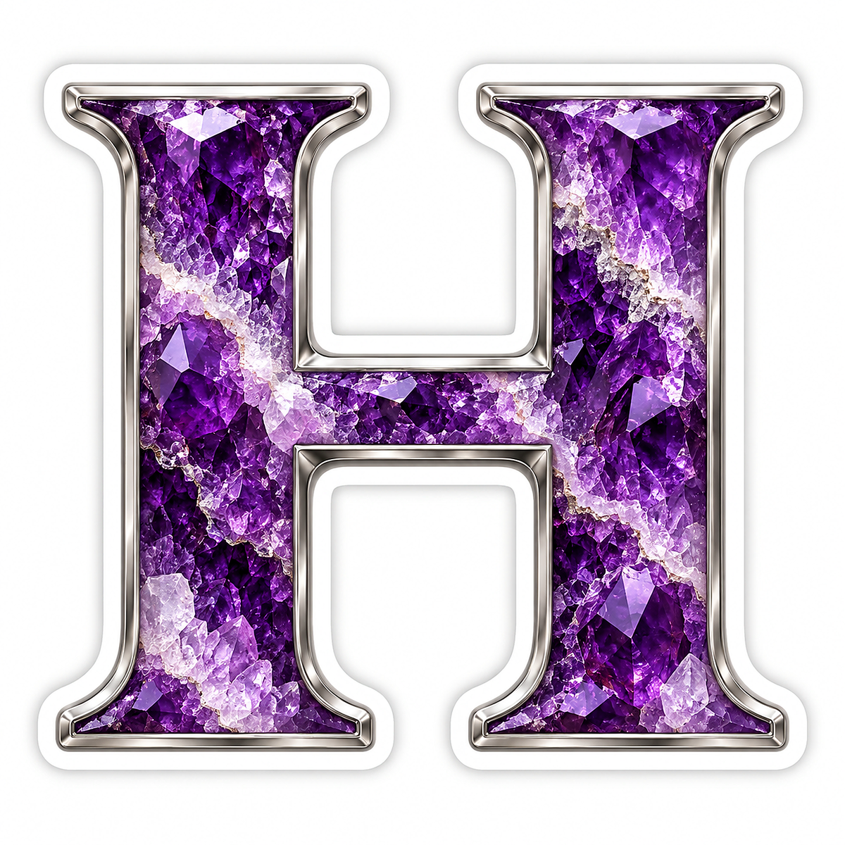 Purple Geode Letter H with Silver Edge Art Vinyl Decal Stickers