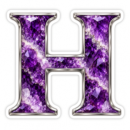 Purple Geode Letter H with Silver Edge Art Vinyl Decal Stickers