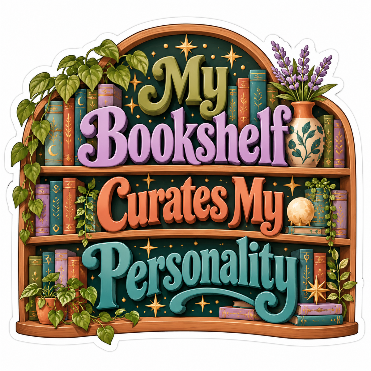 Plant Filled Bookshelf Personality Quote Vinyl Decal Stickers
