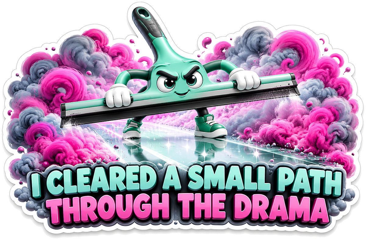 Green Squeegee Clearing Pink Clouds Vinyl Decal Stickers