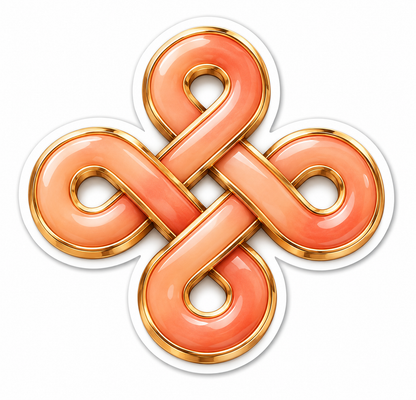 Coral Four Loop Knot Ornament with Golden Edges Vinyl Decal Stickers