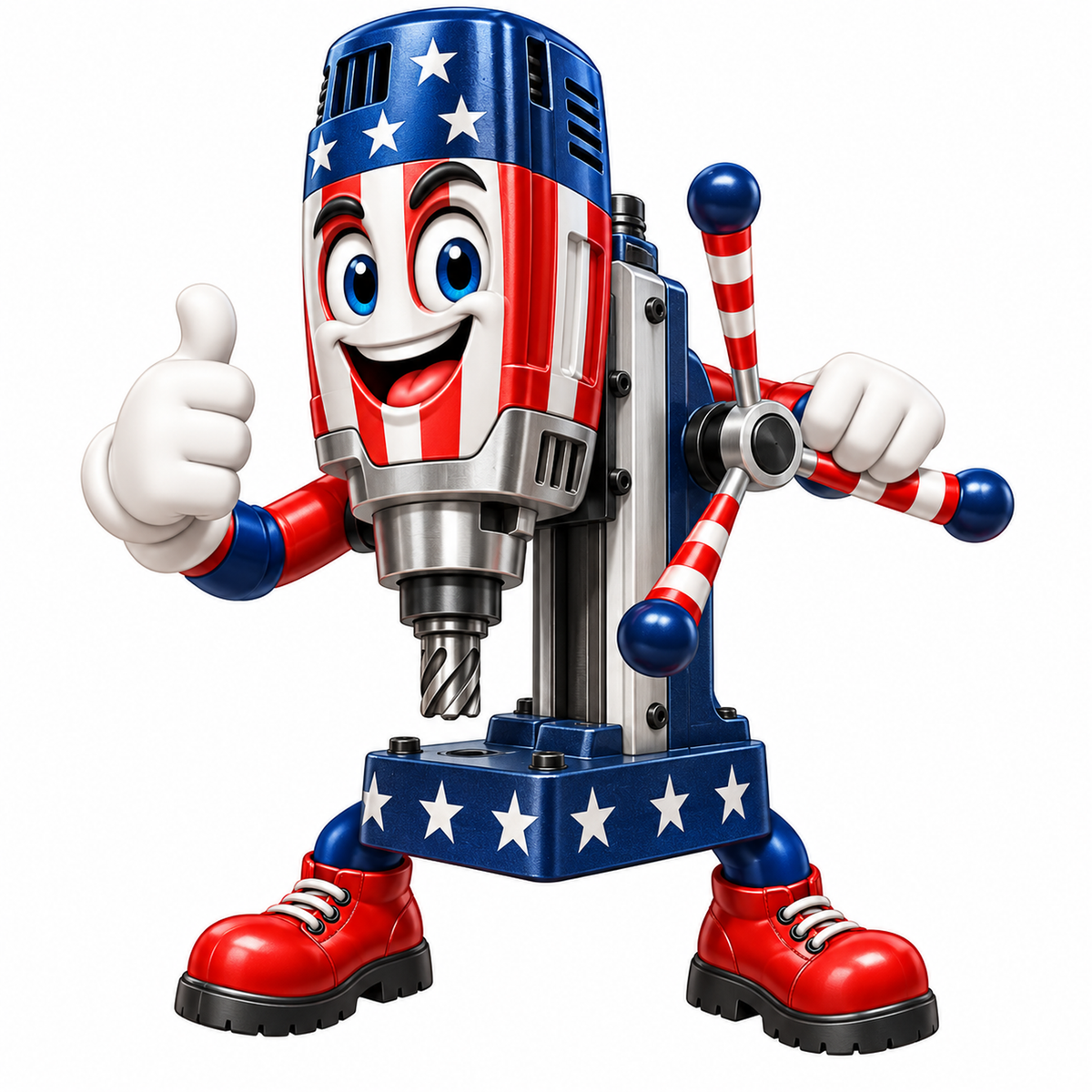 Patriotic Lever Drill Machine Mascot Vinyl Decal Stickers