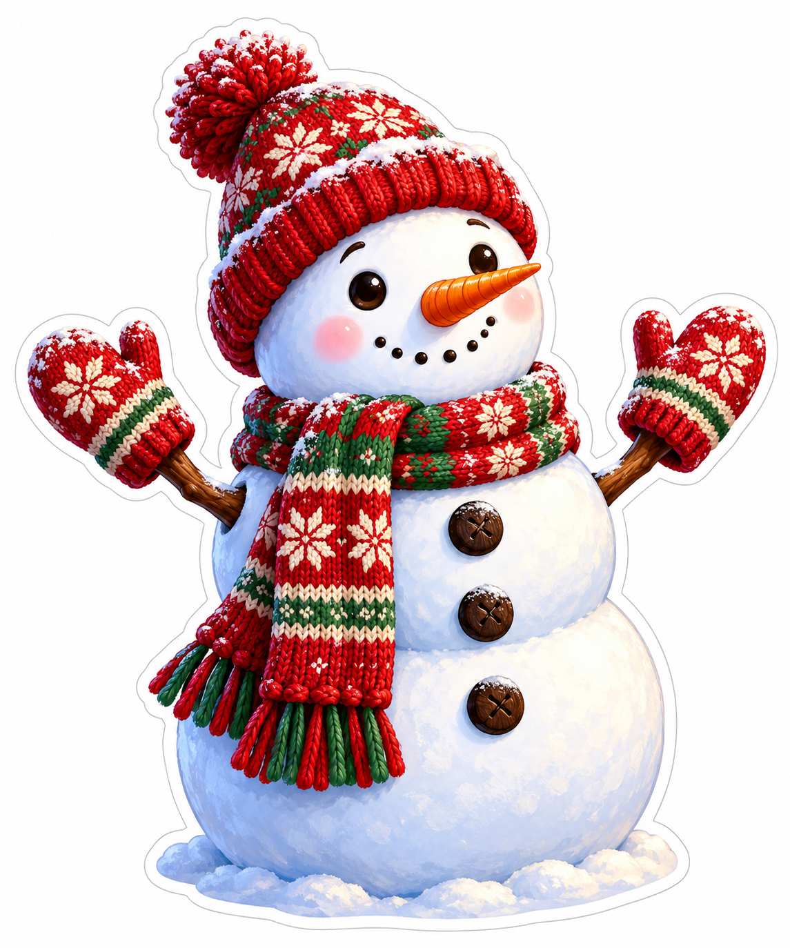 Snowman in Red Knit Hat and Mittens Vinyl Decal Stickers