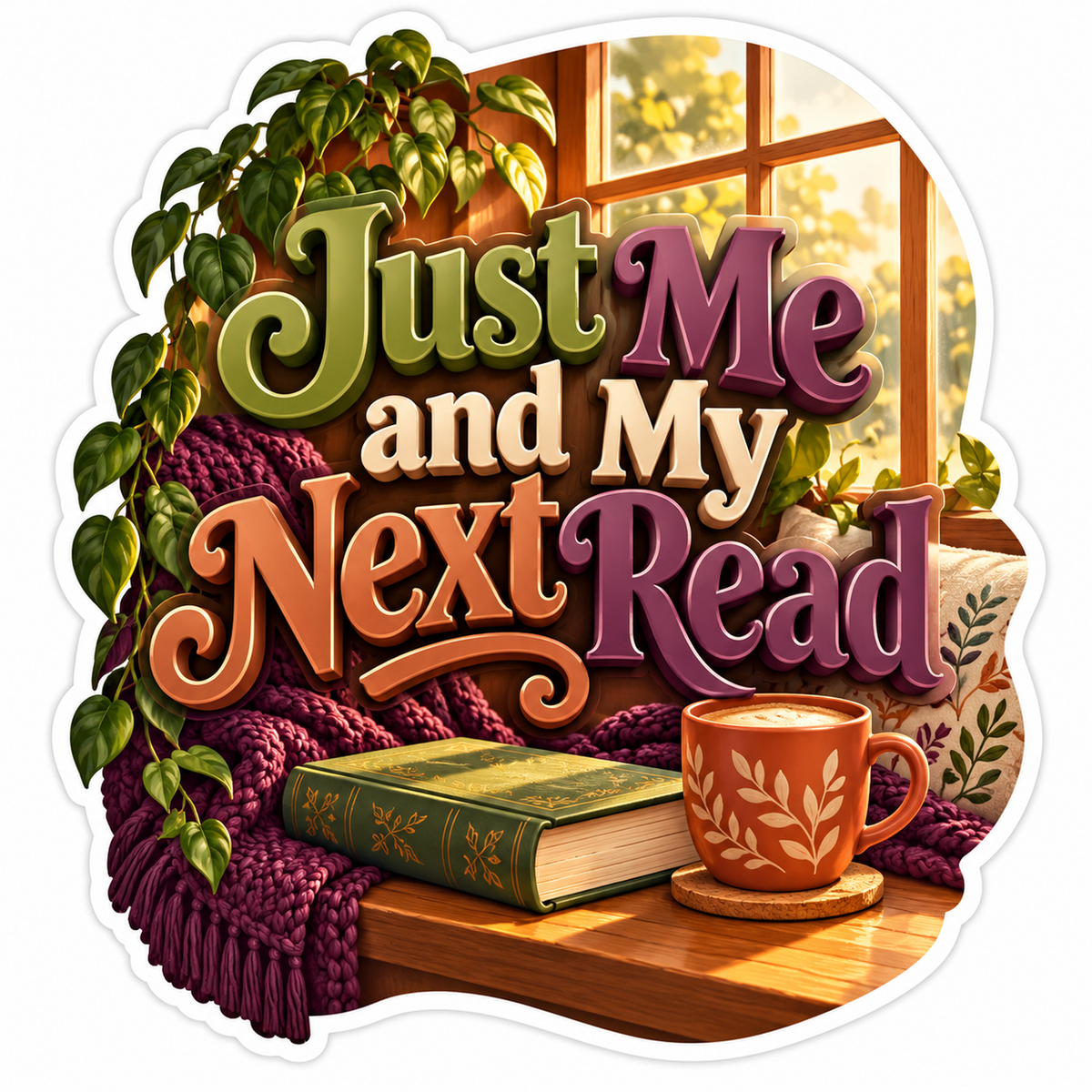 Just Me and My Next Read Cozy Window Scene Vinyl Decal Stickers