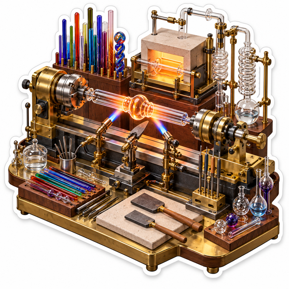 Orange Glass Lathe Workshop Miniature Art Vinyl Decal Stickers