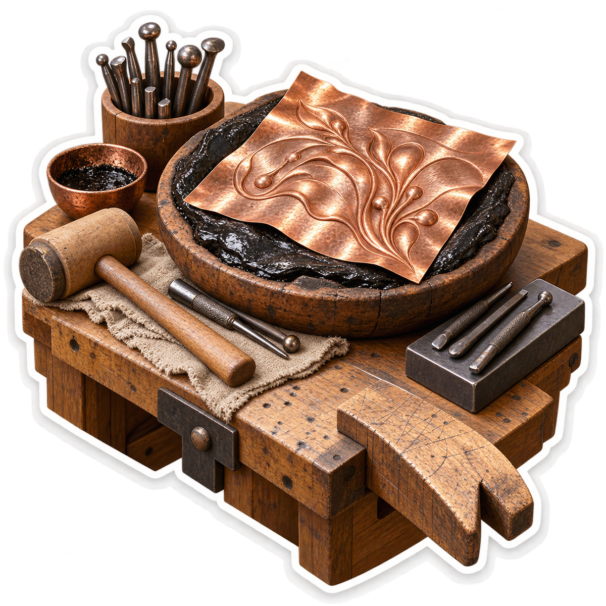 Copper Relief Flower Panel With Metal Tools Art Vinyl Decal Stickers