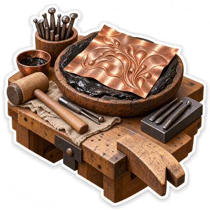 Copper Relief Flower Panel With Metal Tools Art Vinyl Decal Stickers