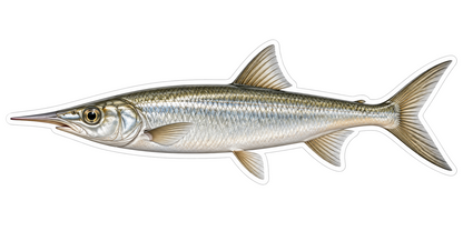 Silver Fish with Long Beak and Brown Tail Art Vinyl Decal Stickers
