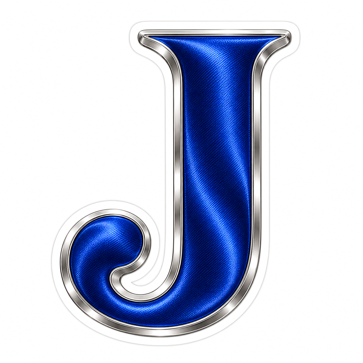 Royal Blue Satin Silver Border Letter J Vinyl Decal Stickers