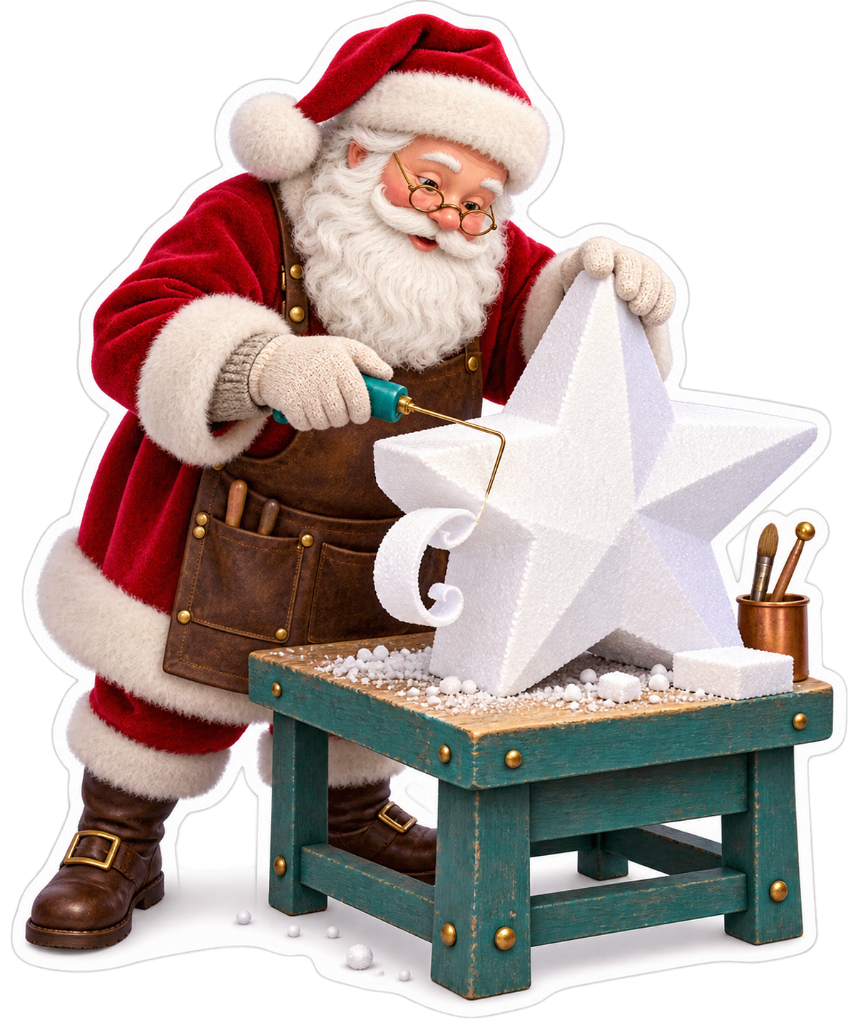 Santa Carving Large White Star Art Vinyl Decal Stickers