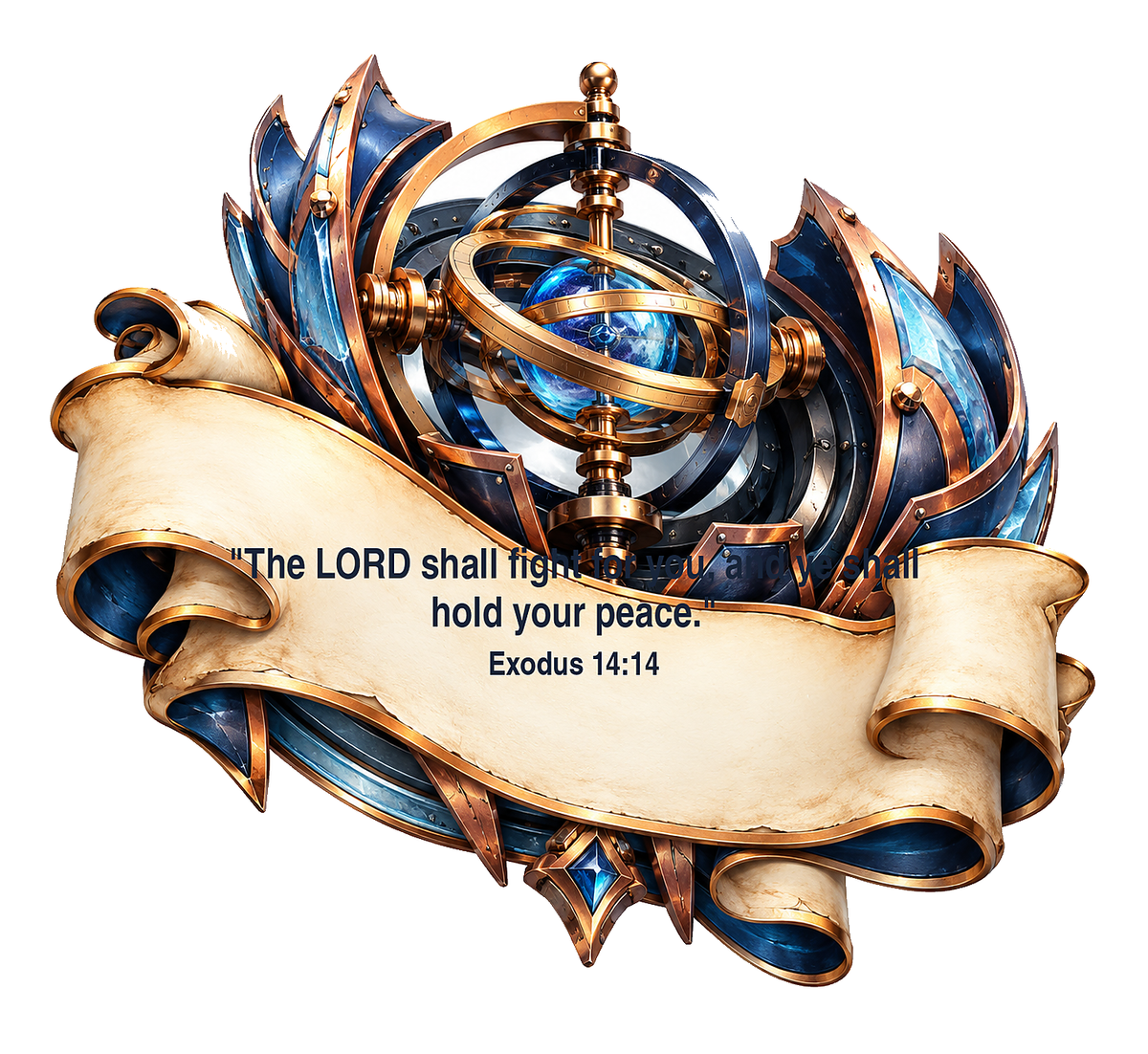Blue Gold Gyroscope with Bible Verse Art Vinyl Decal Stickers