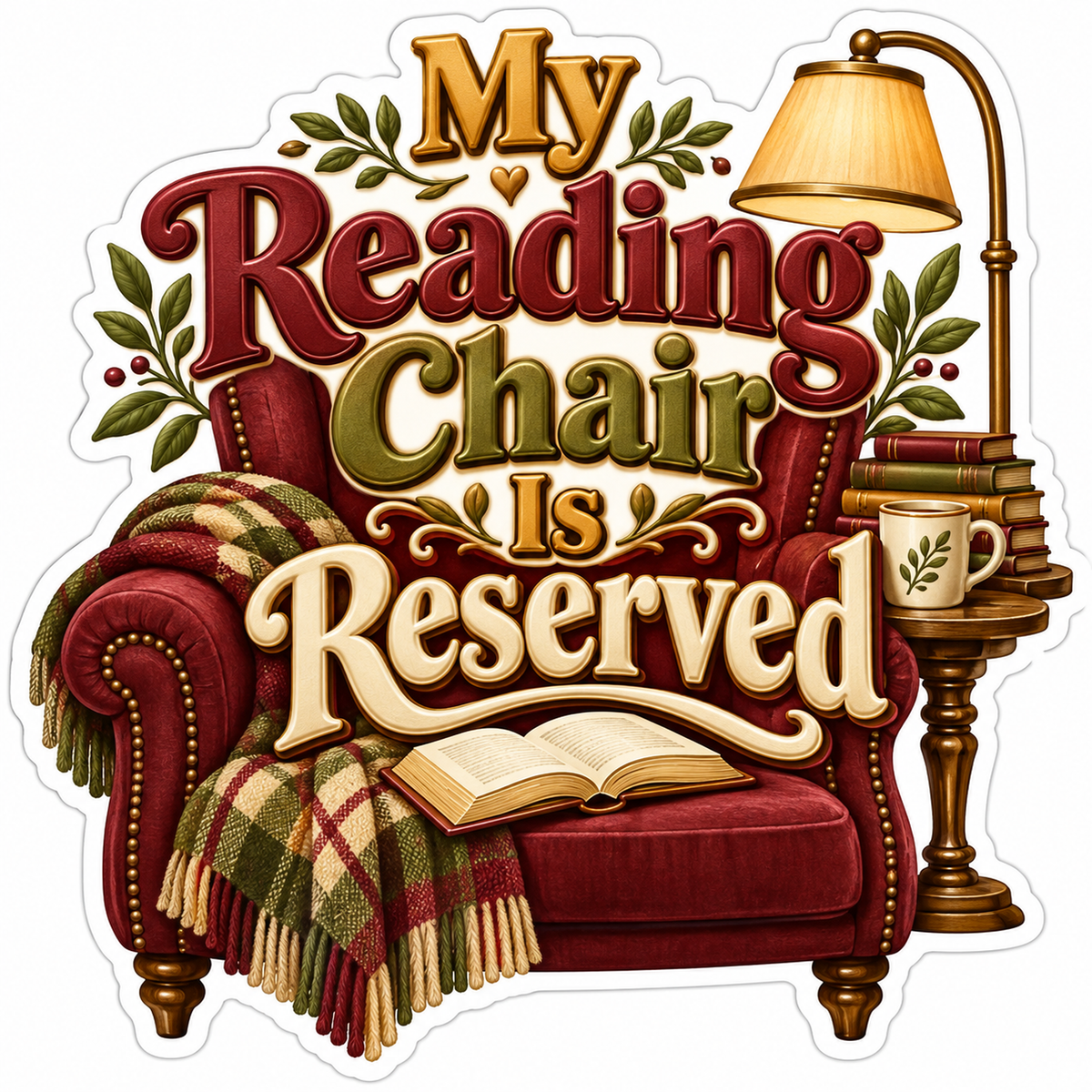 My Reading Chair Is Reserved Burgundy Armchair Vinyl Decal Stickers