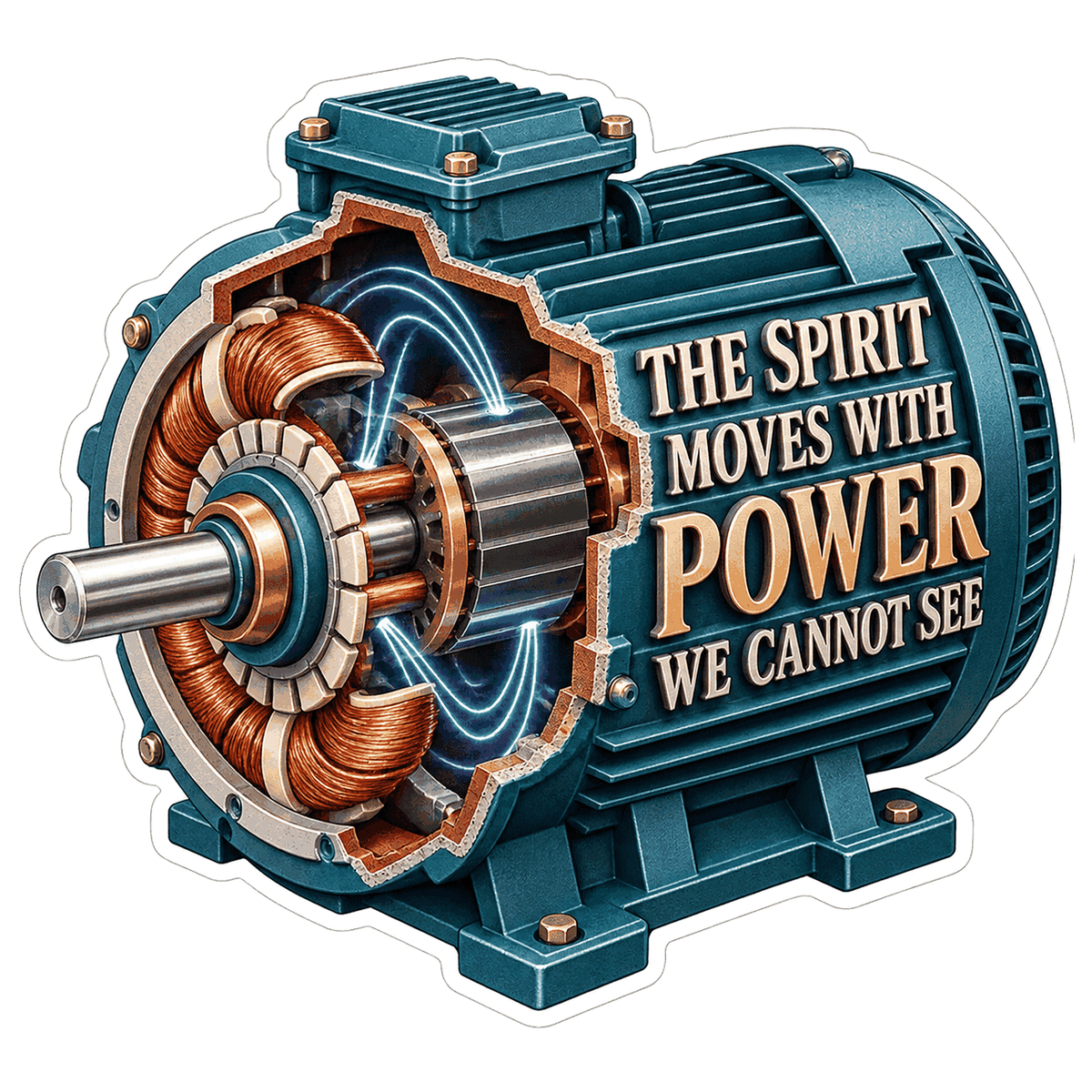 Spirit Teal Motor Cutaway Illustration Art Vinyl Decal Stickers