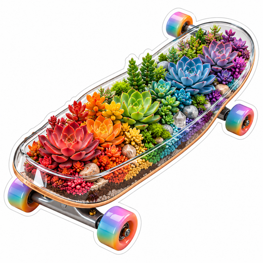 Rainbow Succulent Garden on Skateboard Vinyl Decal Stickers