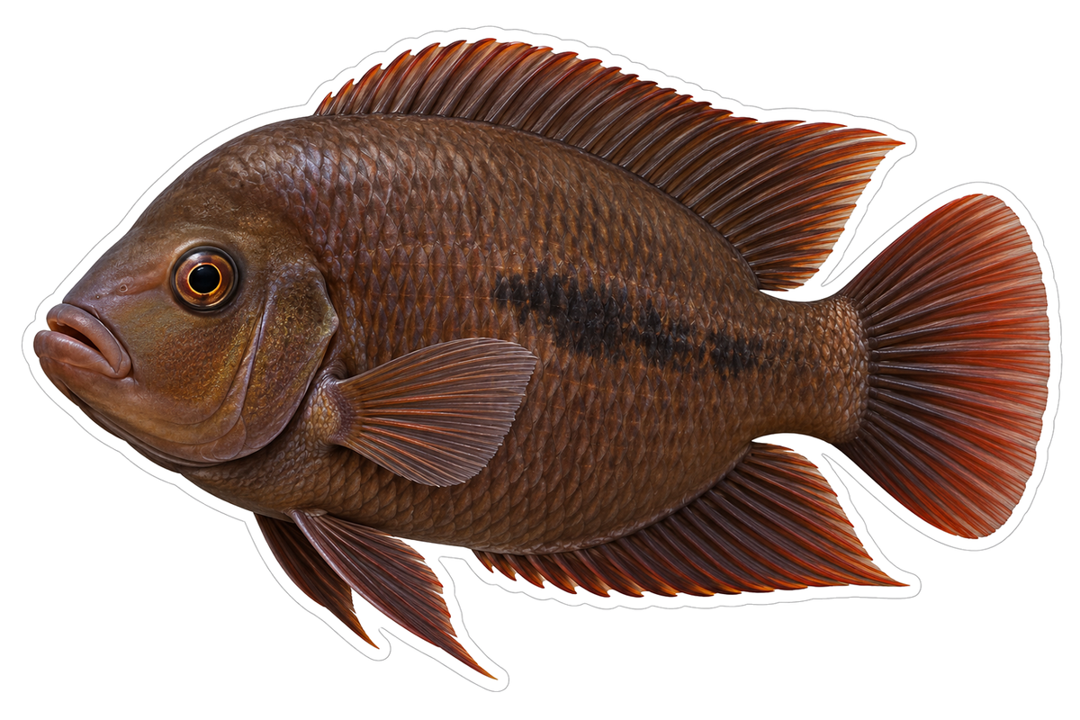 Chocolate Brown Fish with Red Edged Fins Art Vinyl Decal Stickers