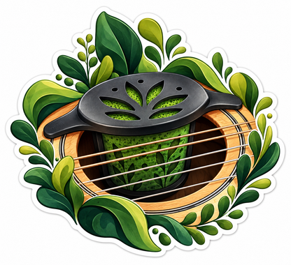 Guitar Sound Hole and Green Foliage Art Vinyl Decal Stickers