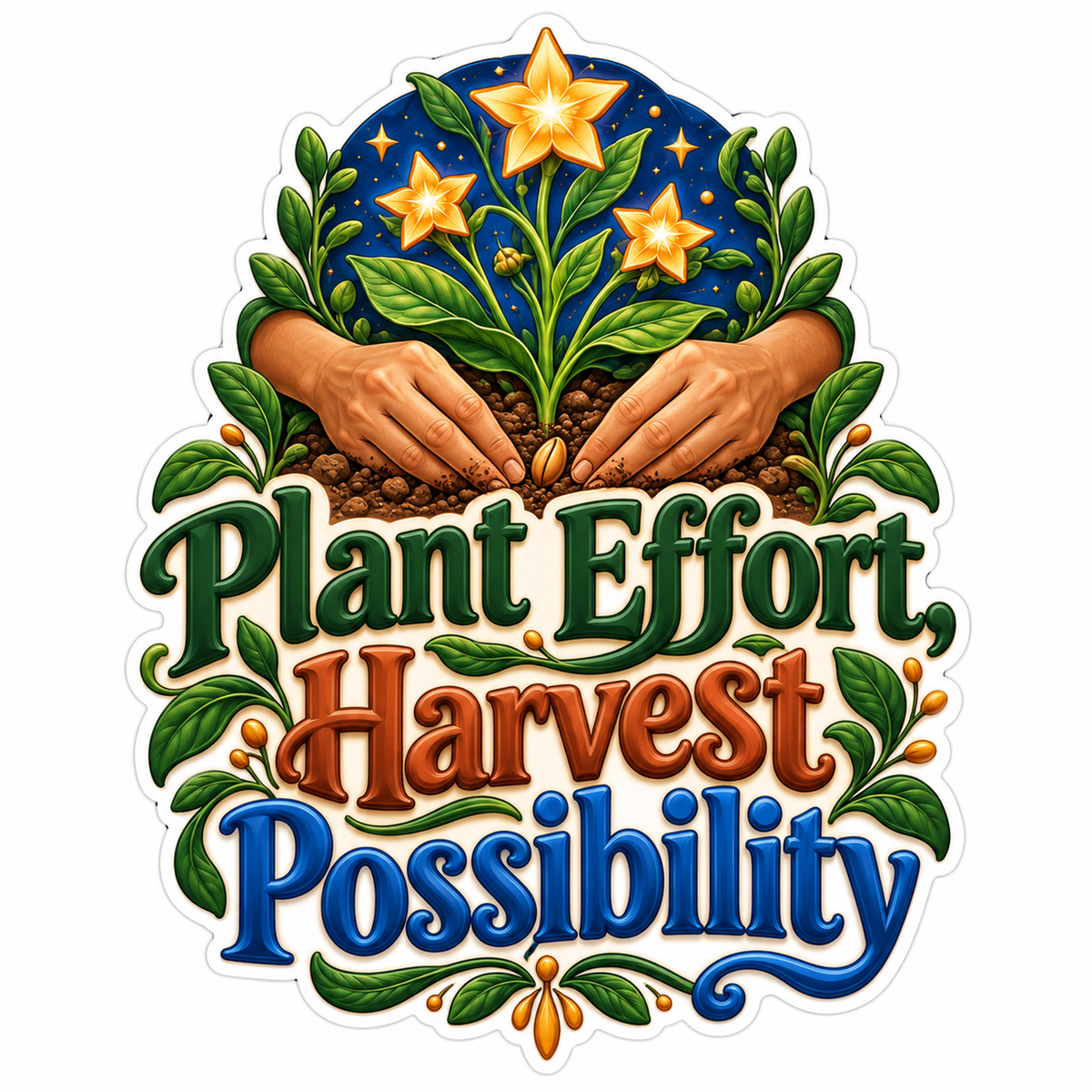 Hands Planting Golden Stars Quote Vinyl Decal Stickers