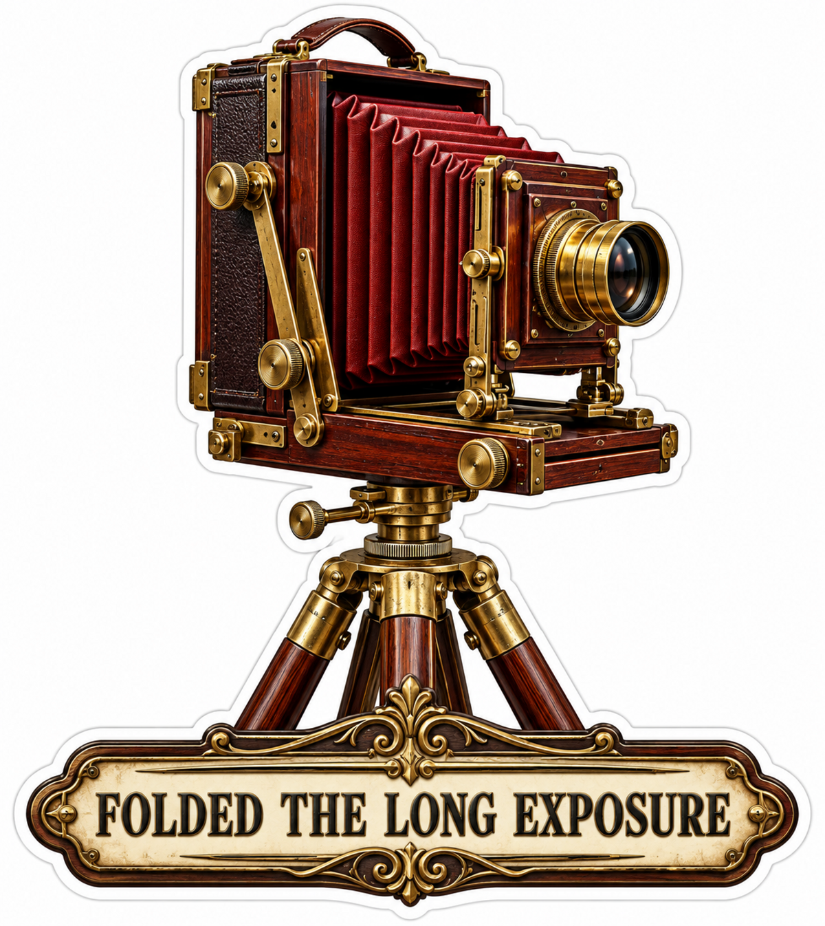 Red Bellows Camera on Brass Tripod Art Vinyl Decal Stickers