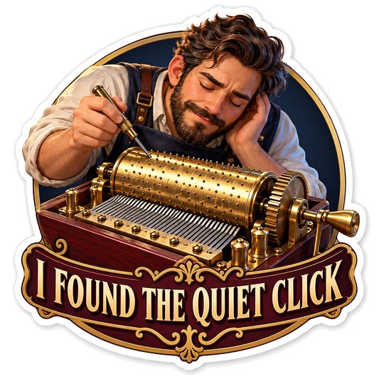 Man Adjusting Golden Music Box Cylinder Vinyl Decal Stickers