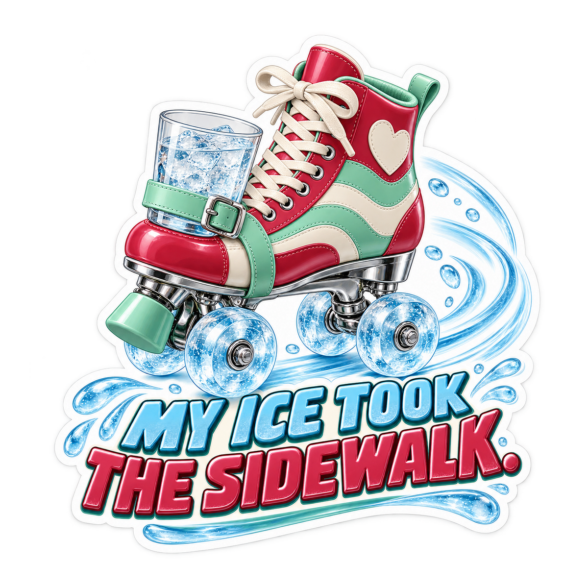 Red Green Roller Skate with Water Glass Vinyl Decal Stickers