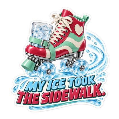 Red Green Roller Skate with Water Glass Vinyl Decal Stickers