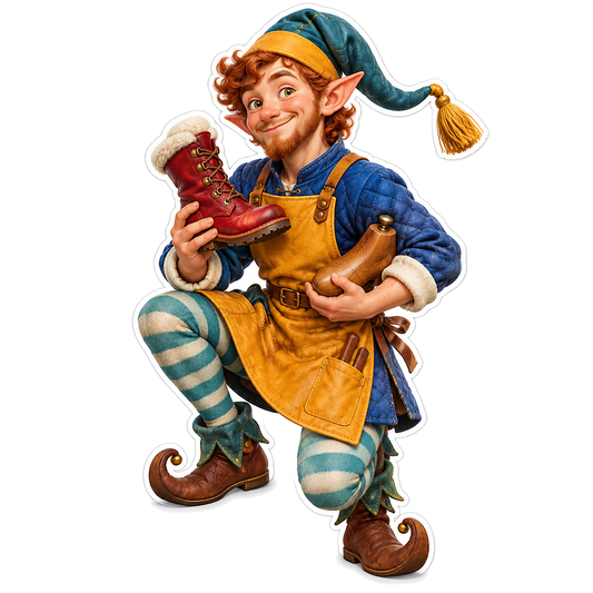 Holiday Elf Shoemaker Holding Red Boot Vinyl Decal Stickers