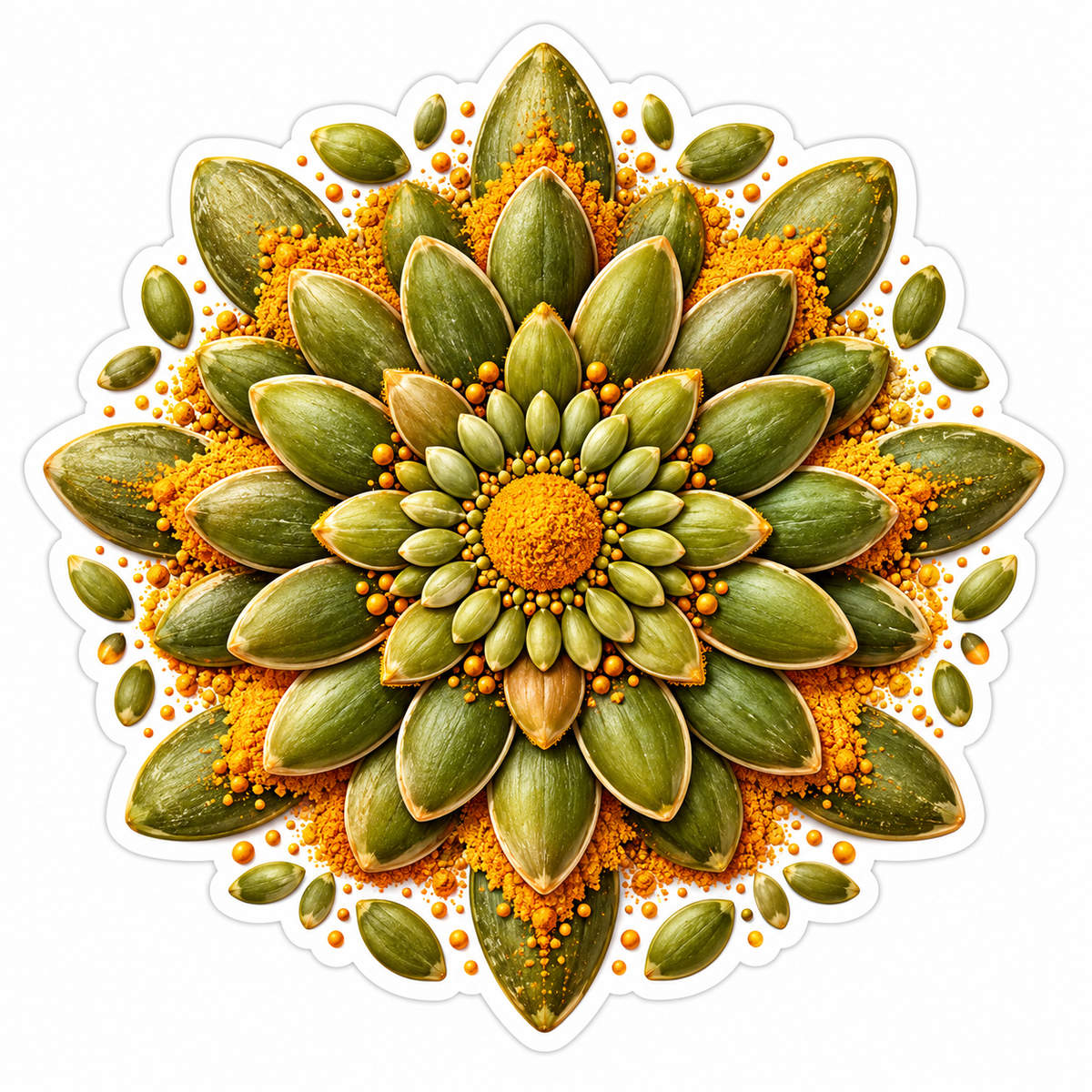Green Pumpkin Seed Floral Mandala Art Vinyl Decal Stickers