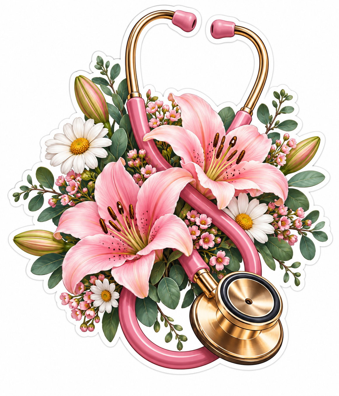 Pink Lilies with Gold Loop Instrument Art Vinyl Decal Stickers